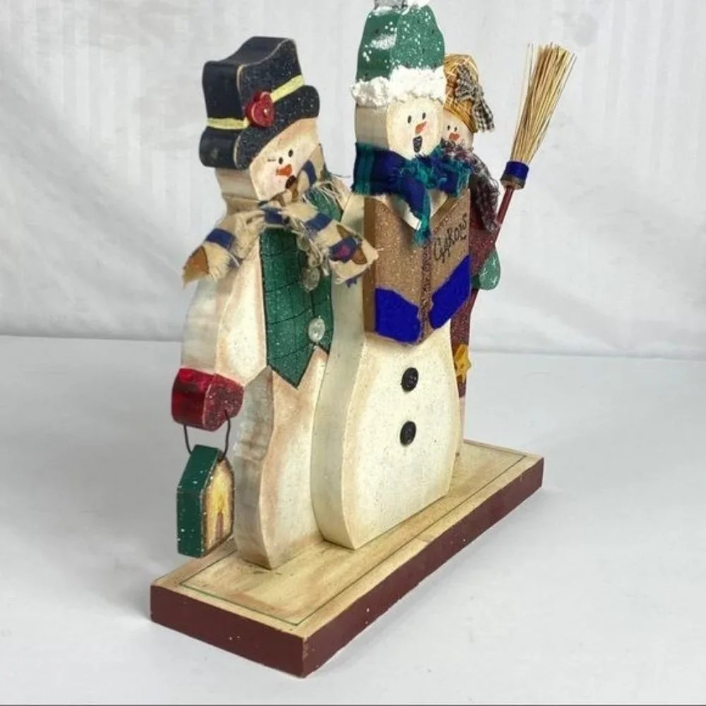 Christmas Wooden Snowmen Decoration HandPainted Primitive Folk Art‎ Winter Decor